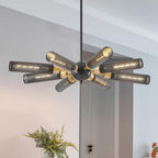 Modern Industrial 8-Light Black Gold Sputnik Chandelier.