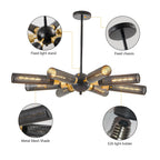 Modern Industrial 8-Light Black Gold Sputnik Chandelier.