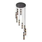 Modern Industrial Multi-Light Pendant Chandelier - 9-Light Black and Gold Adjustable Ceiling Light Fixture with Mesh Cylinder Shades for Living Room, Dining Room, or Staircase (Bulb Not Included)