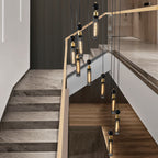 Modern Industrial Multi-Light Pendant Chandelier - 9-Light Black and Gold Adjustable Ceiling Light Fixture with Mesh Cylinder Shades for Living Room, Dining Room, or Staircase (Bulb Not Included)