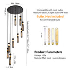 Modern Industrial Multi-Light Pendant Chandelier - 9-Light Black and Gold Adjustable Ceiling Light Fixture with Mesh Cylinder Shades for Living Room, Dining Room, or Staircase (Bulb Not Included)