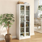 Industrial Metal Kitchen Pantry Cabinet with Adjustable Shelves, White Glass & Metal, 72' Tall