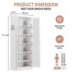 Industrial Metal Kitchen Pantry Cabinet with Adjustable Shelves, White Glass & Metal, 72' Tall