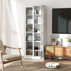 Industrial Metal Kitchen Pantry Cabinet with Adjustable Shelves, White Glass & Metal, 72' Tall