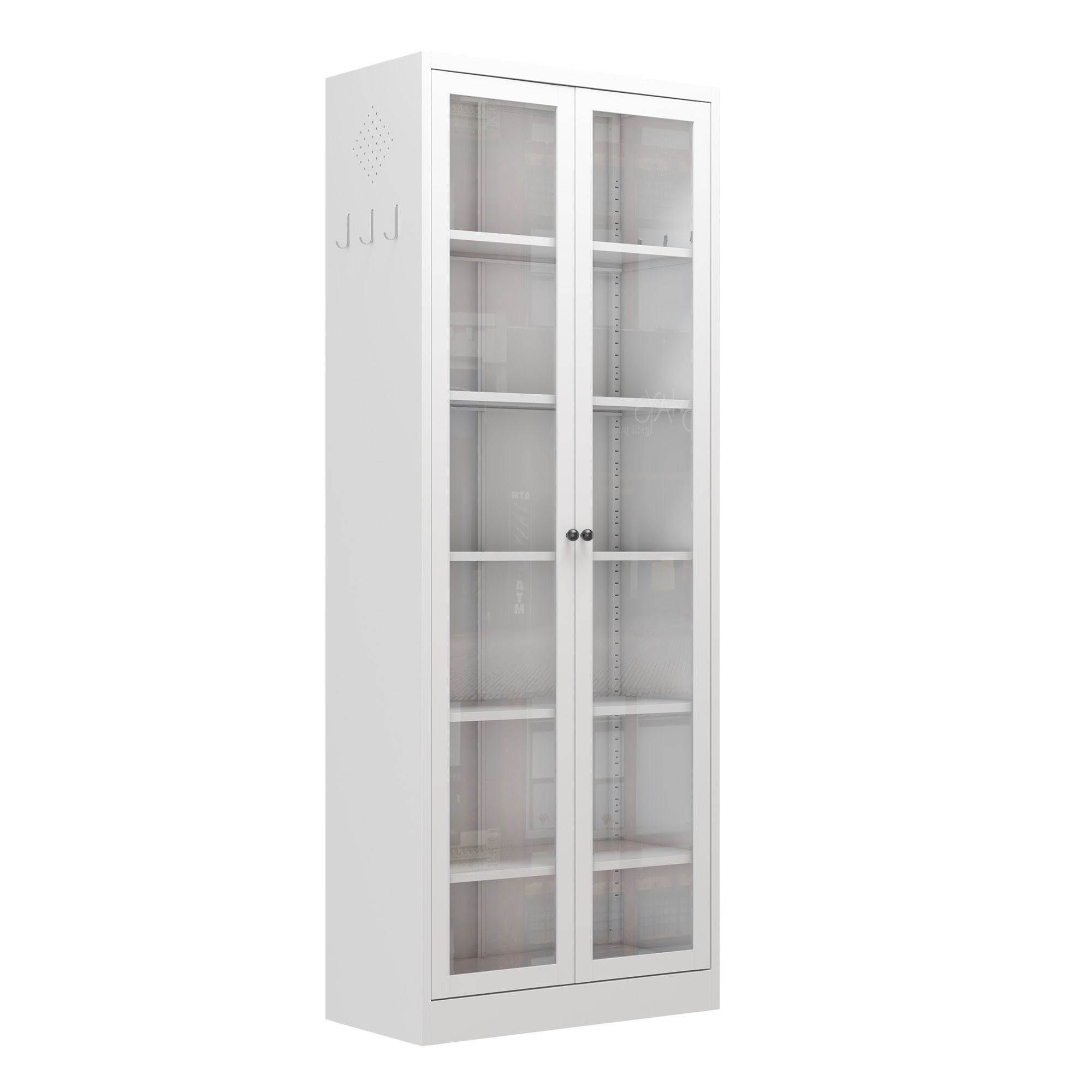 Industrial Metal Kitchen Pantry Cabinet with Adjustable Shelves, White Glass & Metal, 72' Tall