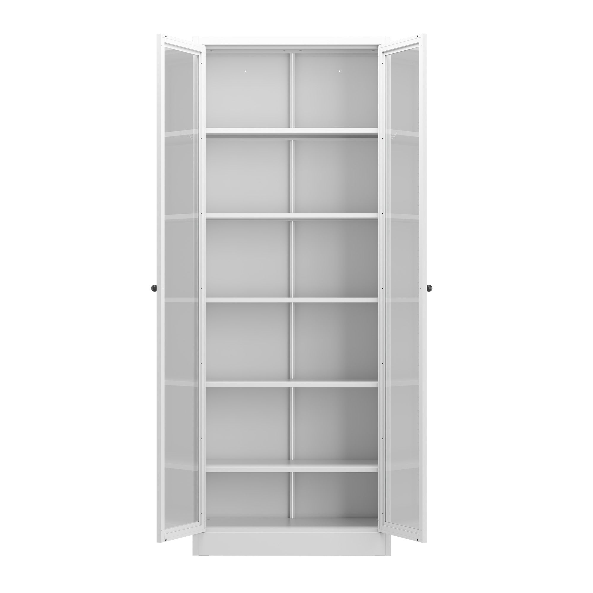 Industrial Metal Kitchen Pantry Cabinet with Adjustable Shelves, White Glass & Metal, 72' Tall