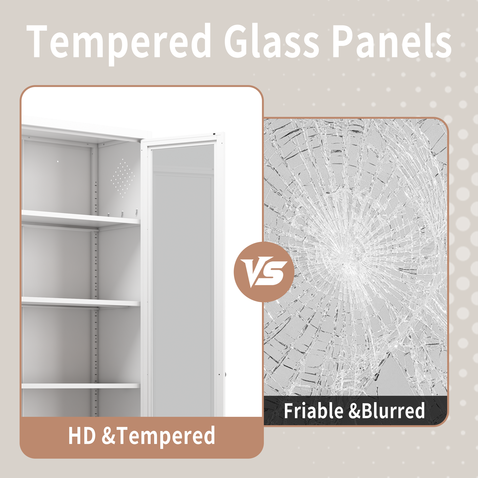 Industrial Metal Kitchen Pantry Cabinet with Adjustable Shelves, White Glass & Metal, 72' Tall