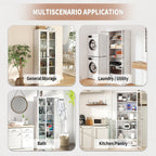 Industrial Metal Kitchen Pantry Cabinet with Adjustable Shelves, White Glass & Metal, 72' Tall