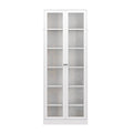 Industrial Metal Kitchen Pantry Cabinet with Adjustable Shelves, White Glass & Metal, 72' Tall