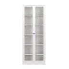 Industrial Metal Kitchen Pantry Cabinet with Adjustable Shelves, White Glass & Metal, 72' Tall