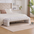 Modern Upholstered Armless Bed Bench, Channel Tufted Couch Daybed Chaise, Ivory Chenille, 69.7' Wide