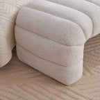 Modern Upholstered Armless Bed Bench, Channel Tufted Couch Daybed Chaise, Ivory Chenille, 69.7' Wide