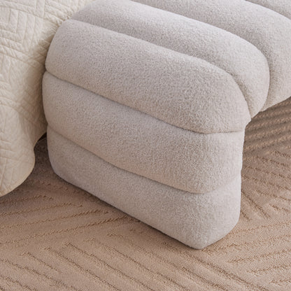 Modern Upholstered Armless Bed Bench, Channel Tufted Couch Daybed Chaise, Ivory Chenille, 69.7' Wide