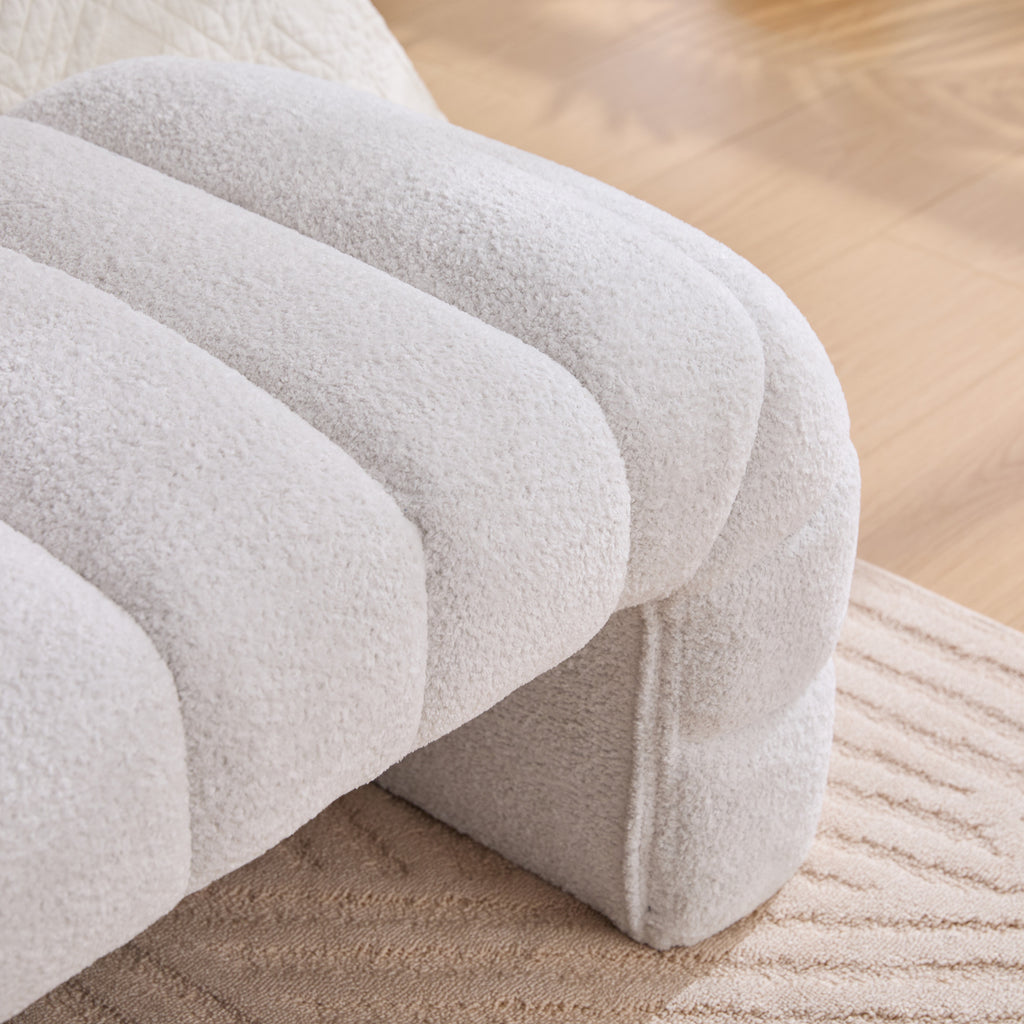 Modern Upholstered Armless Bed Bench, Channel Tufted Couch Daybed Chaise, Ivory Chenille, 69.7' Wide