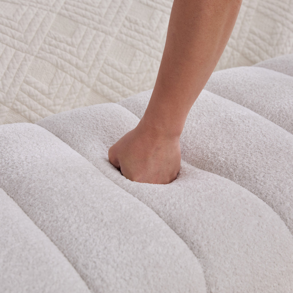 Modern Upholstered Armless Bed Bench, Channel Tufted Couch Daybed Chaise, Ivory Chenille, 69.7' Wide