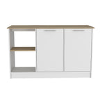 Juniper Kitchen Island, Four Open Shelves, Two Cabinets  -Light Oak / White