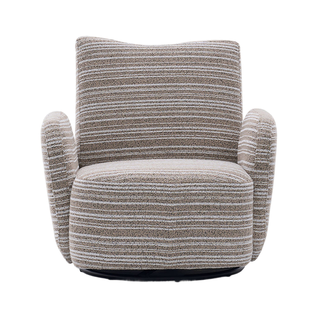 Modern Style 360° Swivel Leisure Chair Fabric Striped Armrest Swivel Chair with sand-rimmed fabric and metal bracket, suitable for living room, balcony and bedroom Accent Chair