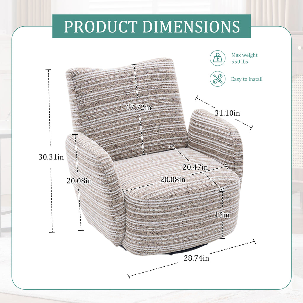 Modern Style 360° Swivel Leisure Chair Fabric Striped Armrest Swivel Chair with sand-rimmed fabric and metal bracket, suitable for living room, balcony and bedroom Accent Chair