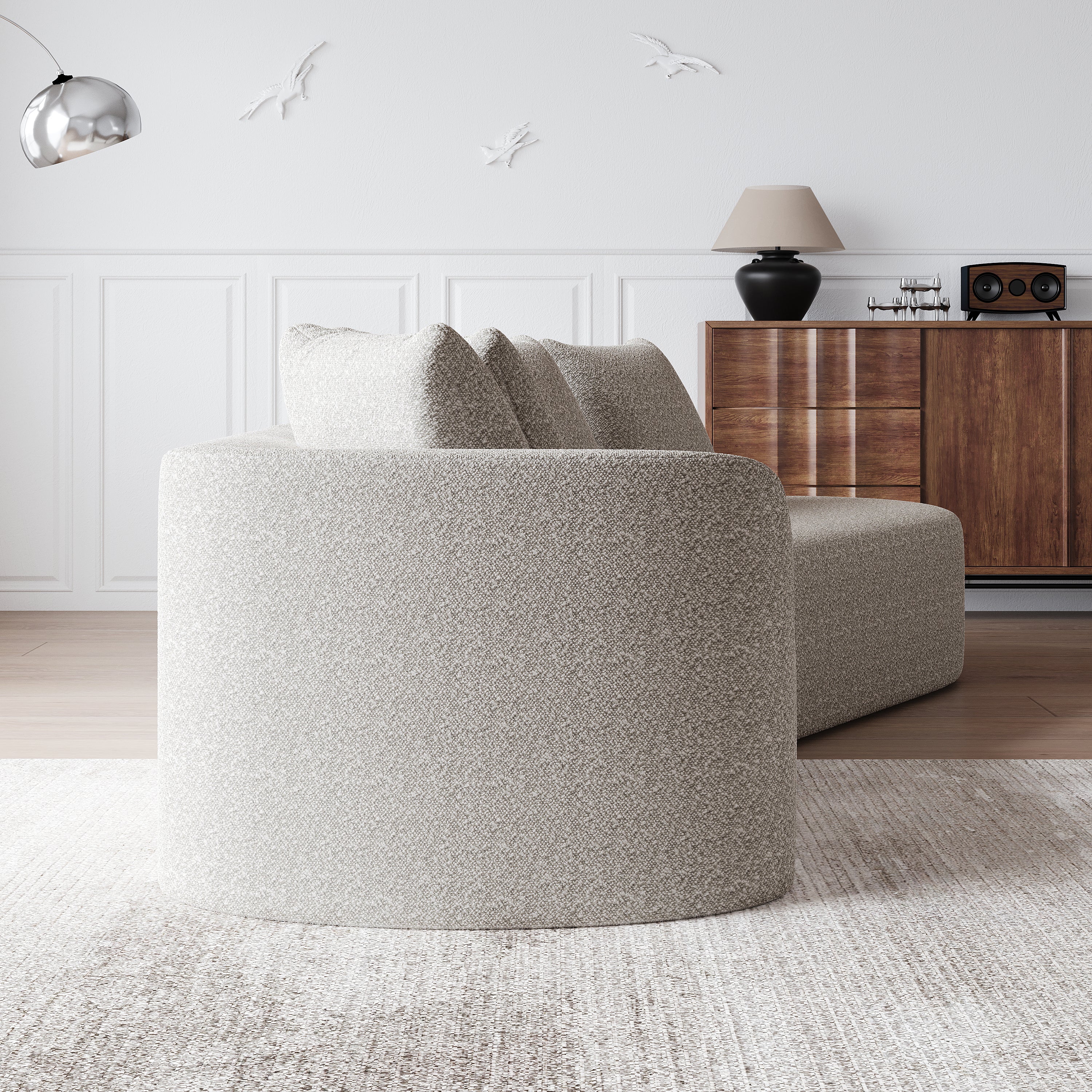 Modern Upholstered Oversized Sectional Sofa, 112-Inch Chenille 4-Seater Extra Deep & Wide Seat Curved Cloud Couch with 4 Throw Pillows, Free Combination Sofa Couch for Living Room,Bedroom