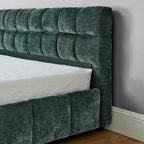 Modern King Size Upholstered Bed with Headboard and Storage Drawer in Chenille Fabric, Green