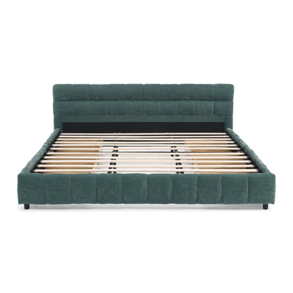 Modern King Size Upholstered Bed with Headboard and Storage Drawer in Chenille Fabric, Green