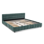 Modern King Size Upholstered Bed with Headboard and Storage Drawer in Chenille Fabric, Green