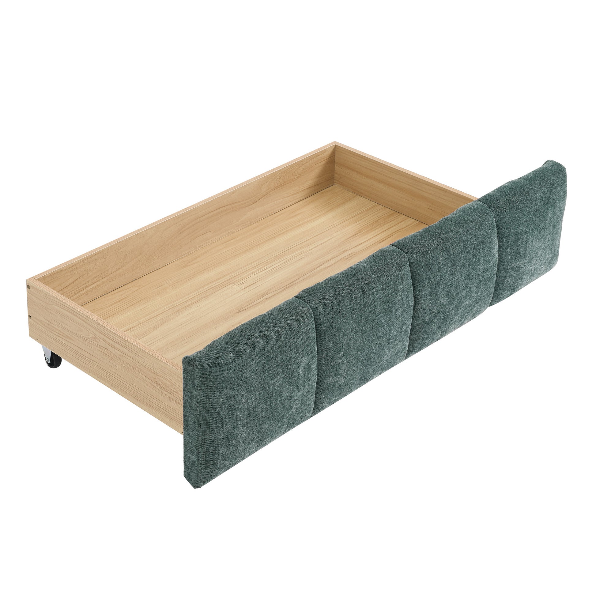 Modern King Size Upholstered Bed with Headboard and Storage Drawer in Chenille Fabric, Green