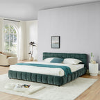 Modern King Size Upholstered Bed with Headboard and Storage Drawer in Chenille Fabric, Green