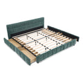 Modern King Size Upholstered Bed with Headboard and Storage Drawer in Chenille Fabric, Green