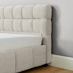 Modern King Size Upholstered Bed with Storage Drawer, Beige Chenille Fabric, Solid Frame