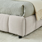 Modern King Size Upholstered Bed with Storage Drawer, Beige Chenille Fabric, Solid Frame