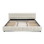 Modern King Size Upholstered Bed with Storage Drawer, Beige Chenille Fabric, Solid Frame