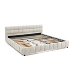 Modern King Size Upholstered Bed with Storage Drawer, Beige Chenille Fabric, Solid Frame