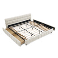 Modern King Size Upholstered Bed with Storage Drawer, Beige Chenille Fabric, Solid Frame