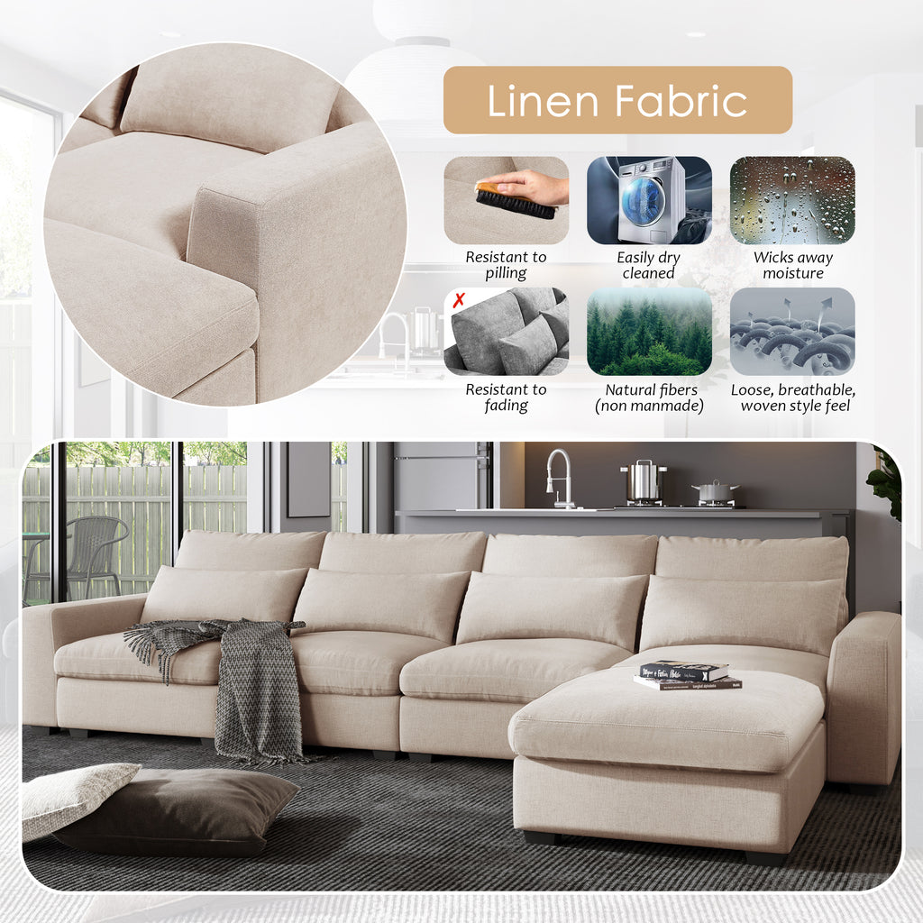 U_Style Modern Large L-Shape Feather Filled Sectional Sofa, Convertible Sofa Couch with Reversible Chaise for Living Room