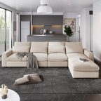 U_Style Modern Large L-Shape Feather Filled Sectional Sofa, Convertible Sofa Couch with Reversible Chaise for Living Room