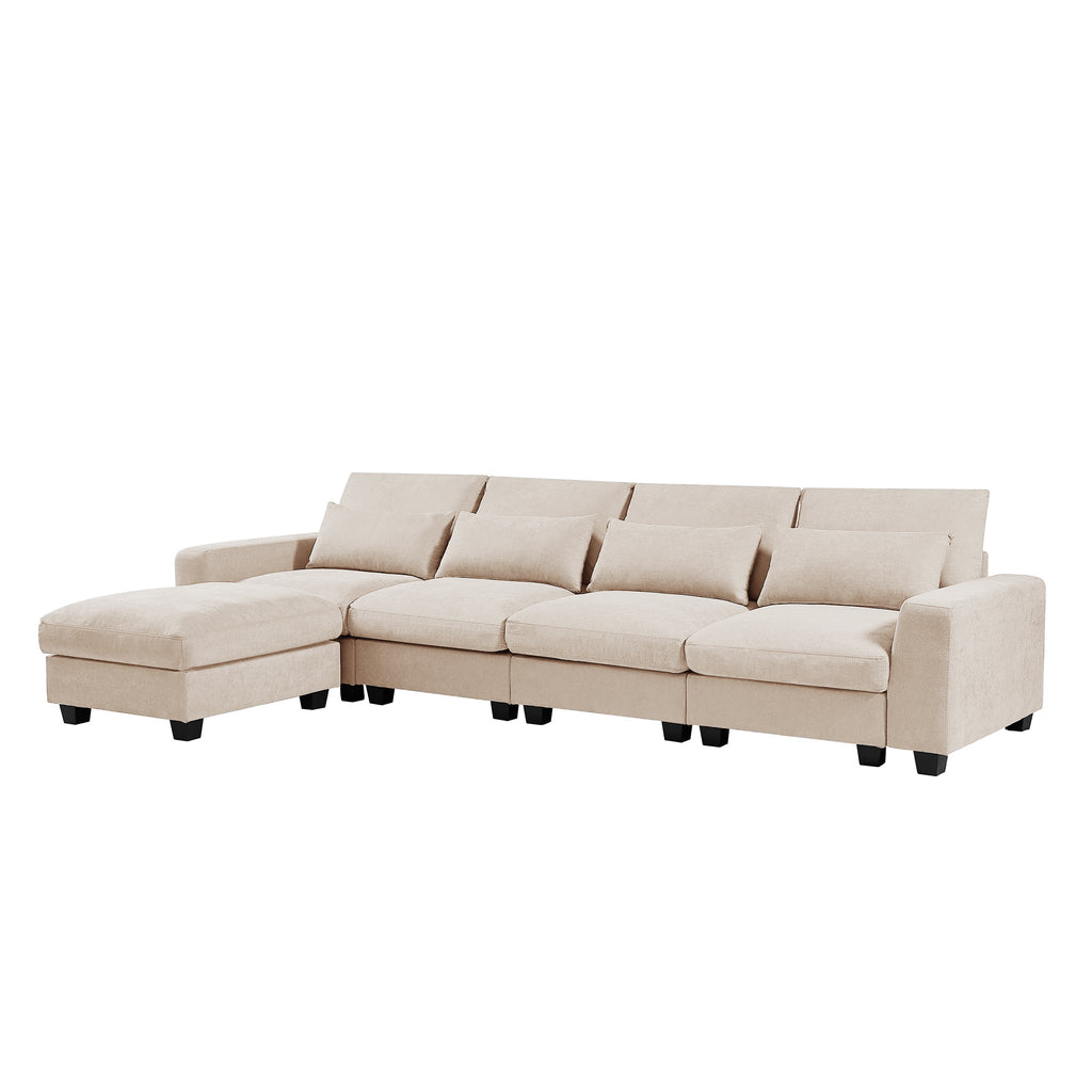 U_Style Modern Large L-Shape Feather Filled Sectional Sofa, Convertible Sofa Couch with Reversible Chaise for Living Room