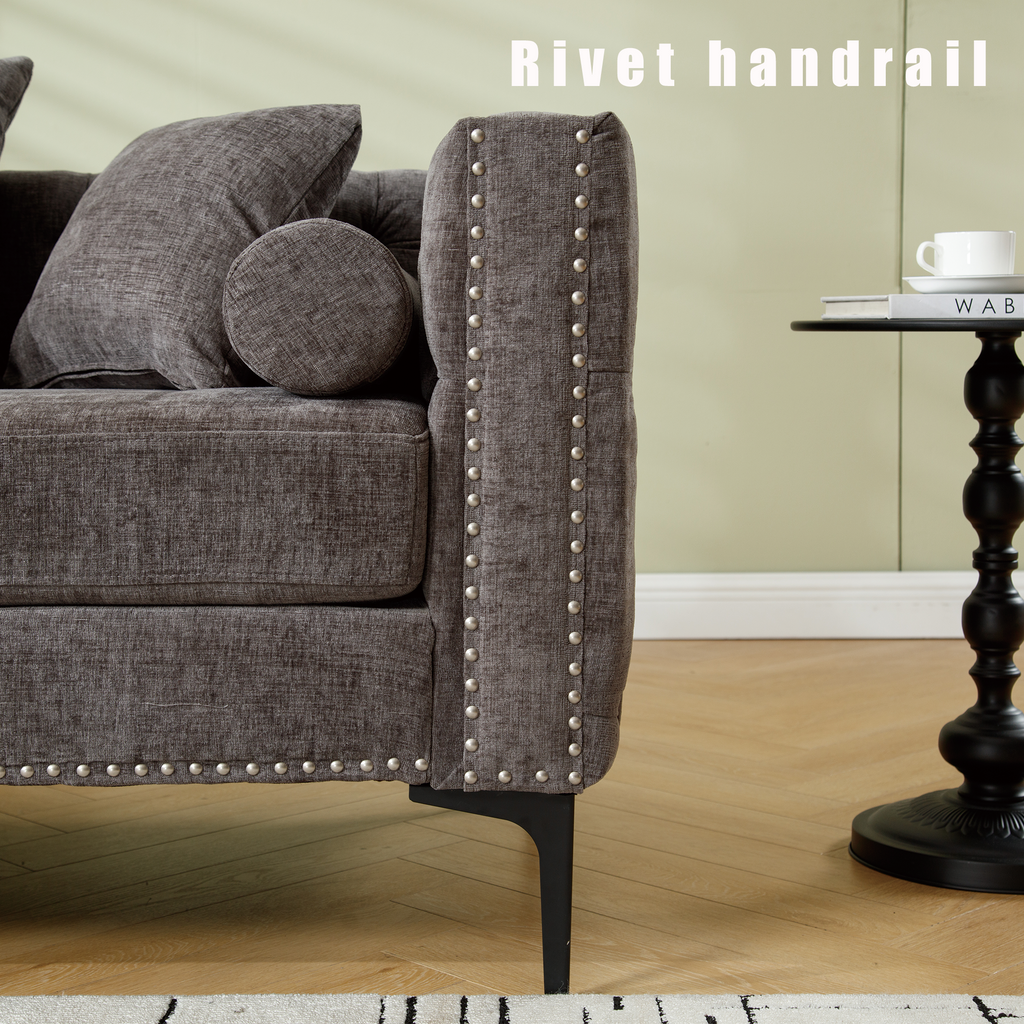 [NEW ARRIVED] [VIDEO PROVIDED]L Shaped Sectional Sofa , Convertible Storage Ottoman,Chenille ,Square Arm, Modern Tufted Couch ,3 Seater, And Nailhead, Dark gray - Groovy Boardz