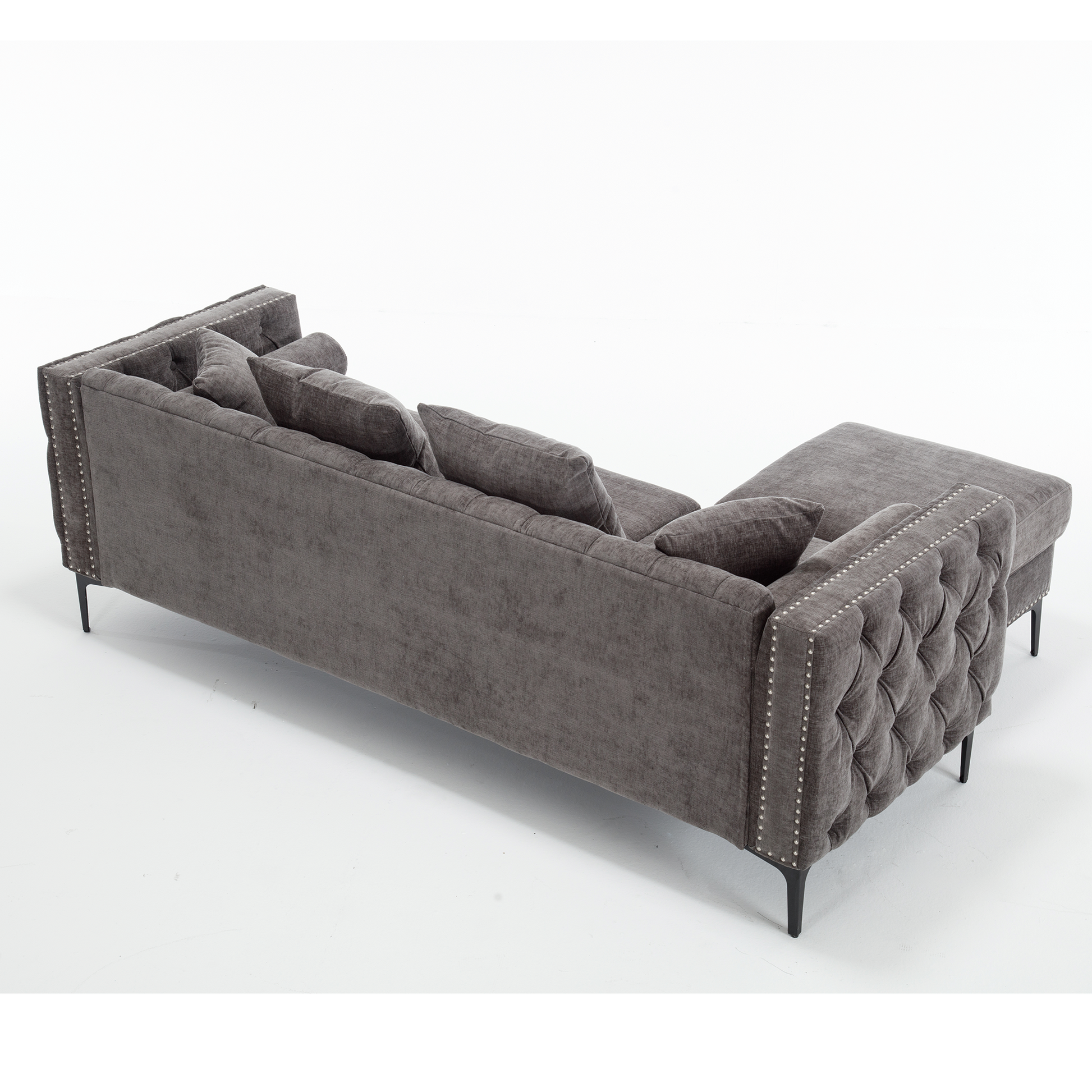 [NEW ARRIVED] [VIDEO PROVIDED]L Shaped Sectional Sofa , Convertible Storage Ottoman,Chenille ,Square Arm, Modern Tufted Couch ,3 Seater, And Nailhead, Dark gray - Groovy Boardz