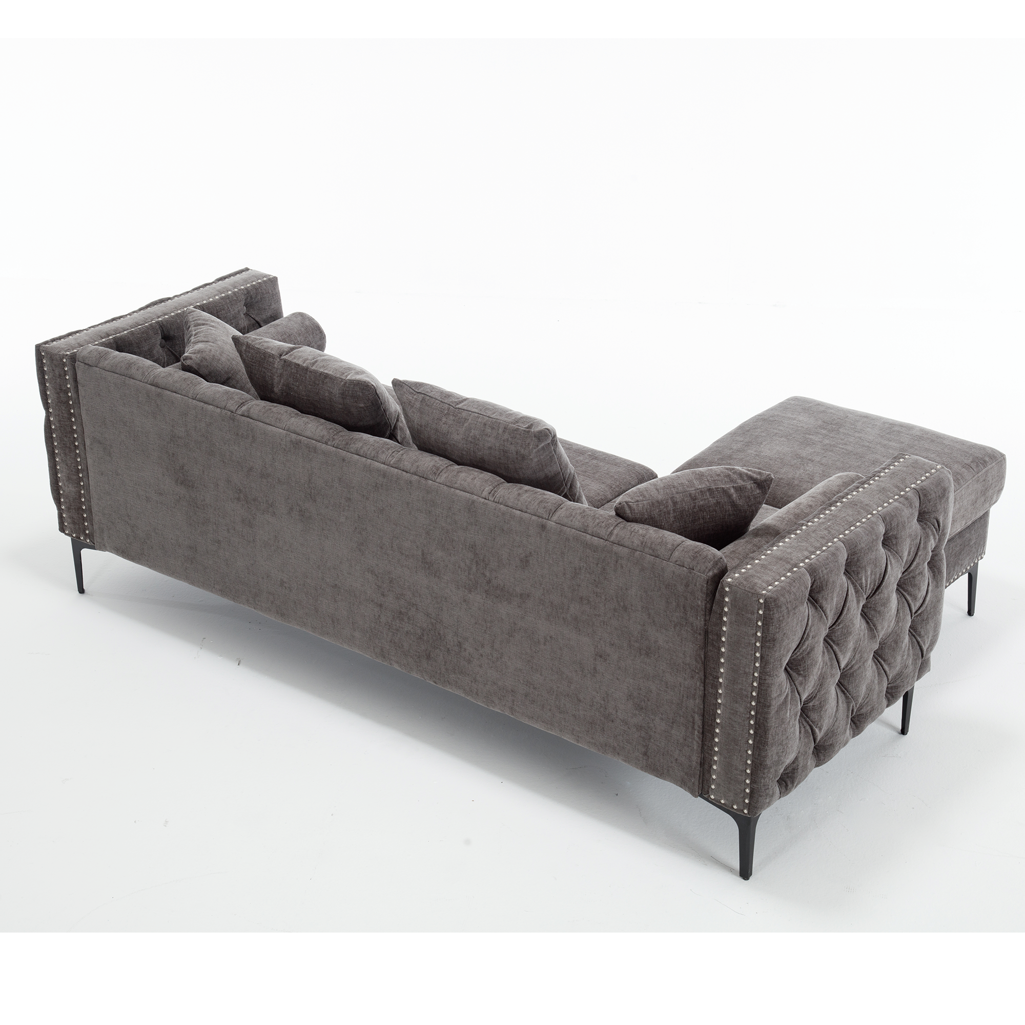 [NEW ARRIVED] [VIDEO PROVIDED]L Shaped Sectional Sofa , Convertible Storage Ottoman,Chenille ,Square Arm, Modern Tufted Couch ,3 Seater, And Nailhead, Dark gray - Groovy Boardz