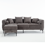 [NEW ARRIVED] [VIDEO PROVIDED]L Shaped Sectional Sofa , Convertible Storage Ottoman,Chenille ,Square Arm, Modern Tufted Couch ,3 Seater, And Nailhead, Dark gray - Groovy Boardz