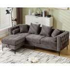 [NEW ARRIVED] [VIDEO PROVIDED]L Shaped Sectional Sofa , Convertible Storage Ottoman,Chenille ,Square Arm, Modern Tufted Couch ,3 Seater, And Nailhead, Dark gray - Groovy Boardz