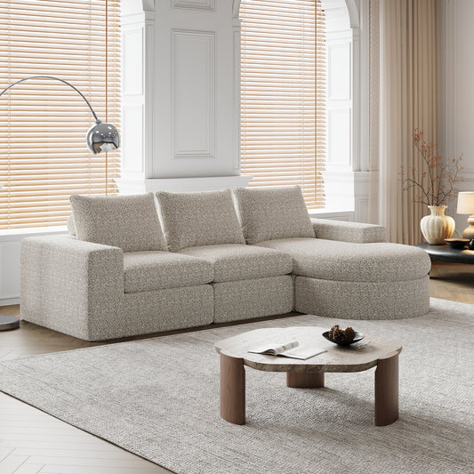 99-Inch Chenille Cloud Curved Sectional Sofa with Chaise, L-Shaped Modern Boneless Couch with Deep Seats, Chenille Sectional Sofa for Living Room and Bedroom, No Assembly Required