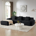 113' Modern L-Shaped Modular Sectional Sofa for Living Room, Corduroy Upholstery black, Oversized 3-Seater Couch with Deep Seat and Movable Ottoman – No Assembly