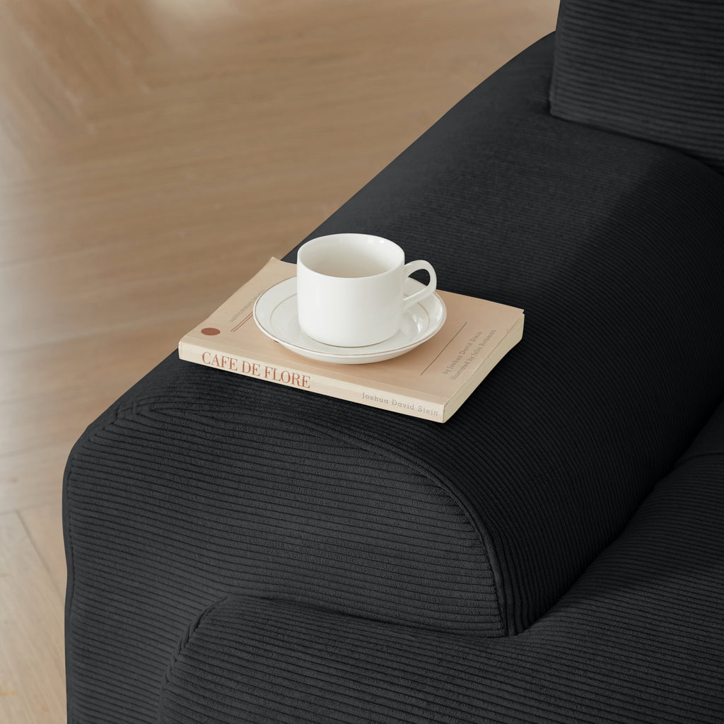 113' Modern L-Shaped Modular Sectional Sofa for Living Room, Corduroy Upholstery black, Oversized 3-Seater Couch with Deep Seat and Movable Ottoman – No Assembly