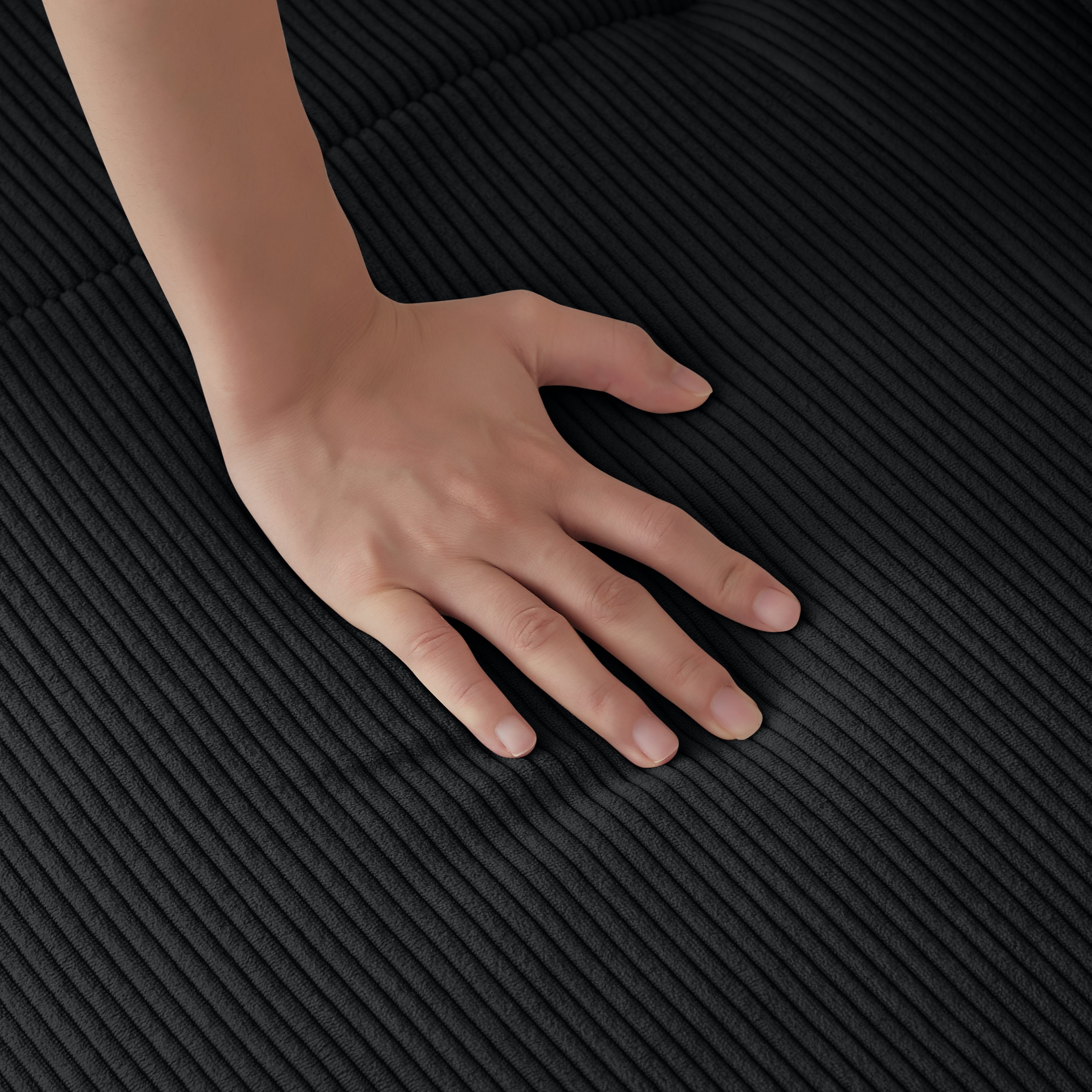 113' Modern L-Shaped Modular Sectional Sofa for Living Room, Corduroy Upholstery black, Oversized 3-Seater Couch with Deep Seat and Movable Ottoman – No Assembly