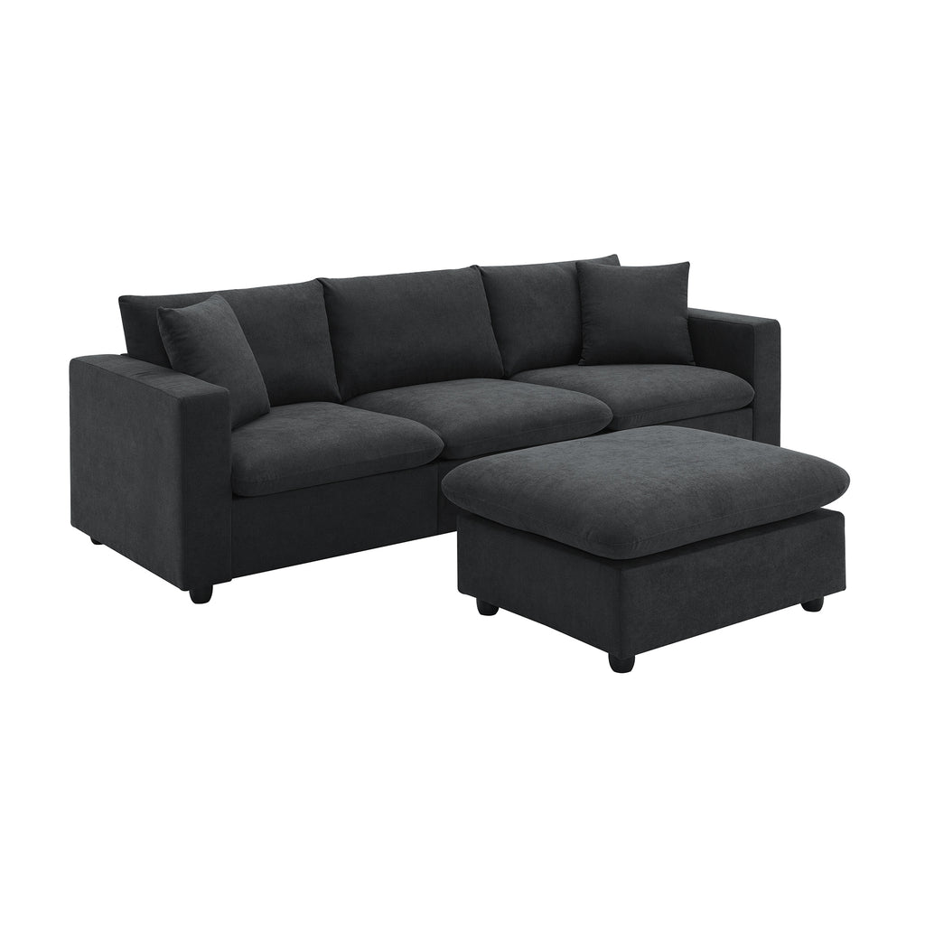 [VIDEO provided] [New] 100.4*64.6 Modern Sectional Sofa,L-shaped Couch Set with 2 Free pillows,4-seat Polyester Fabric Couch Set with Convertible Ottoman for Living Room, Apartment, Office,4 Colors