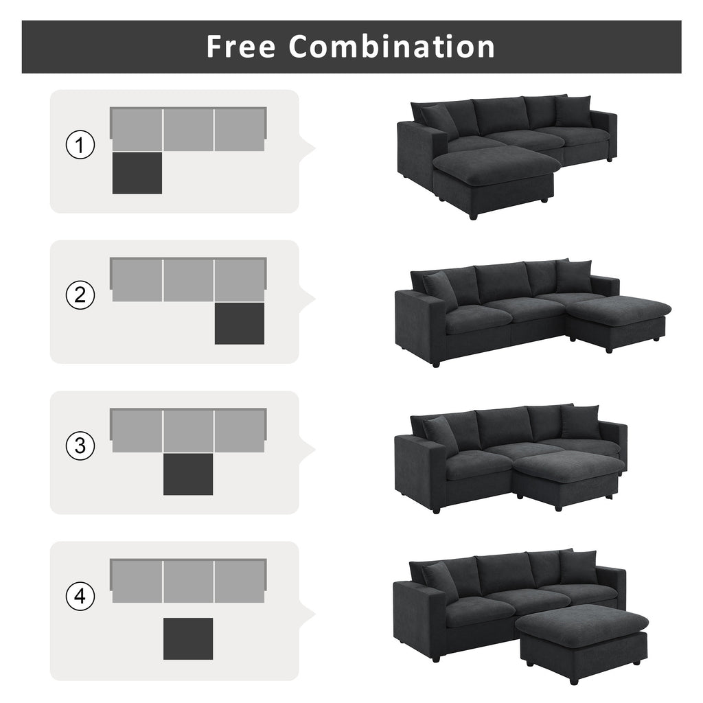 [VIDEO provided] [New] 100.4*64.6 Modern Sectional Sofa,L-shaped Couch Set with 2 Free pillows,4-seat Polyester Fabric Couch Set with Convertible Ottoman for Living Room, Apartment, Office,4 Colors
