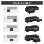 [VIDEO provided] [New] 100.4*64.6 Modern Sectional Sofa,L-shaped Couch Set with 2 Free pillows,4-seat Polyester Fabric Couch Set with Convertible Ottoman for Living Room, Apartment, Office,4 Colors