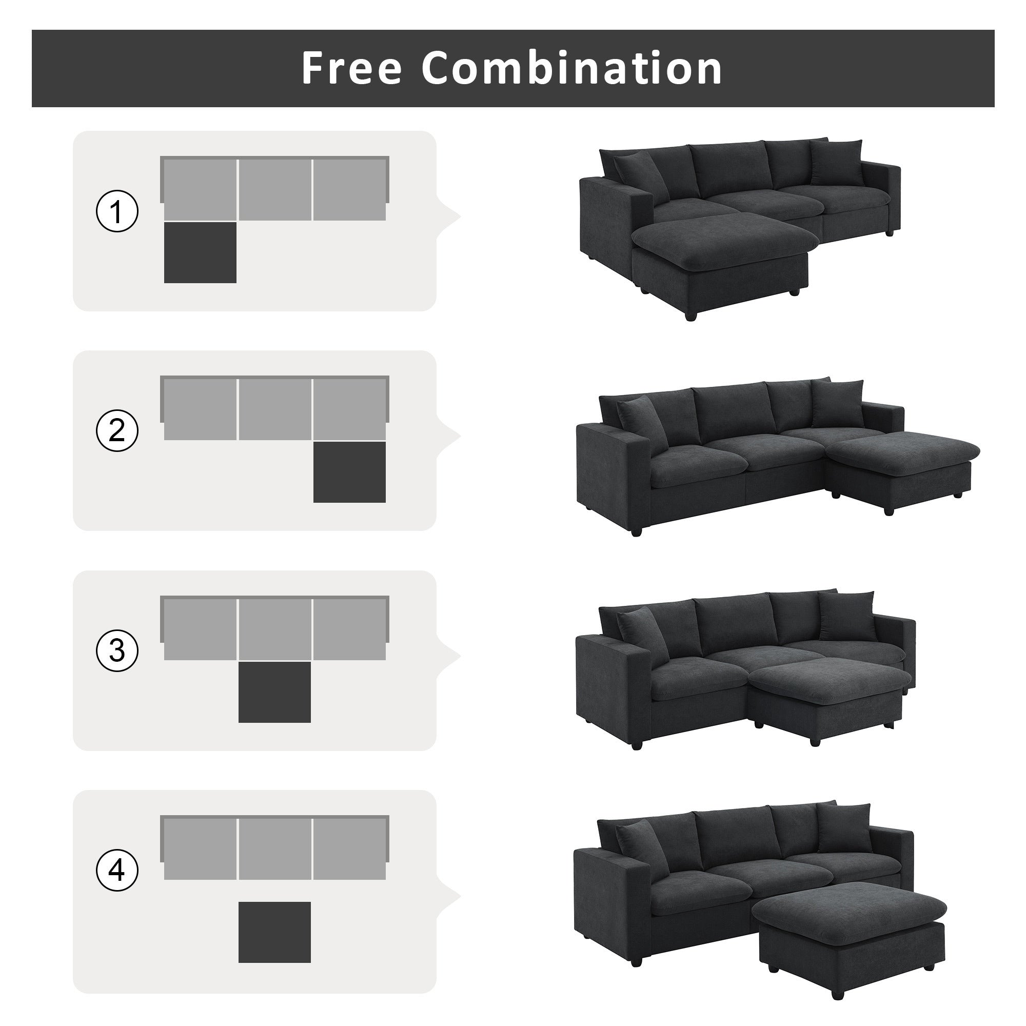 [VIDEO provided] [New] 100.4*64.6 Modern Sectional Sofa,L-shaped Couch Set with 2 Free pillows,4-seat Polyester Fabric Couch Set with Convertible Ottoman for Living Room, Apartment, Office,4 Colors